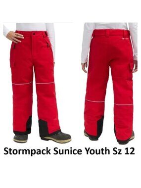 Sunice Stormpack Youth Snow Pants Size 12 Red Black Waterproof Ski Snowboard NWT